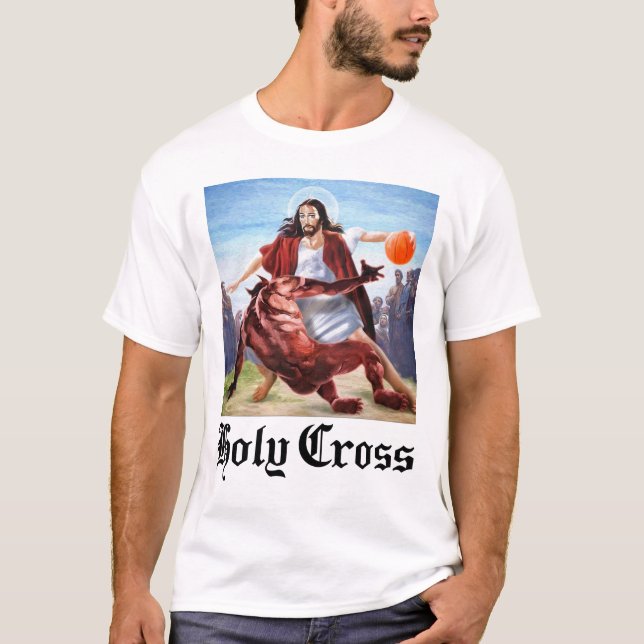 Camiseta Jesus Jogando Basquete contra Satã Diabo (Frente)