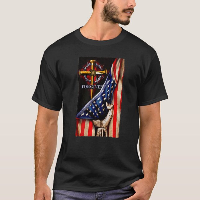 Camiseta Jesus Leão Americano Bandeira Cristã Patriota (Frente)