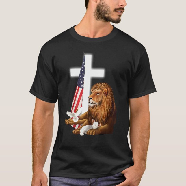 Camiseta Jesus Leão Usa Bandeira Imagem Religiosa Ch Patrió (Frente)