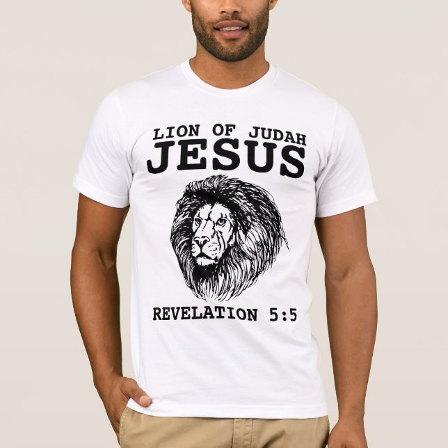 Camiseta JESUS LION OF JUDAH, T-shirts cristãs, REV 5:5 (Frente)