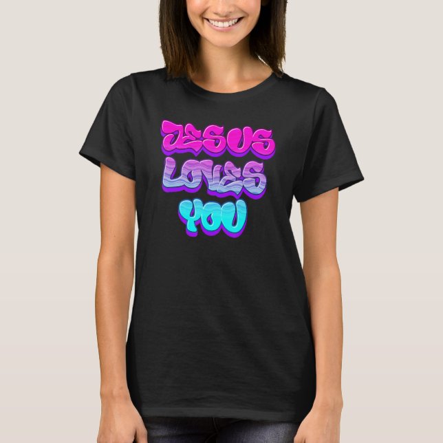 Camiseta Jesus Loves You Graffiti Christian (Frente)