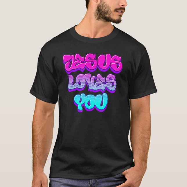 Camiseta Jesus Loves You Graffiti Christian (Frente)