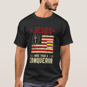 Camiseta Jesus Mais Que Um Conquistador Bandeira Americana