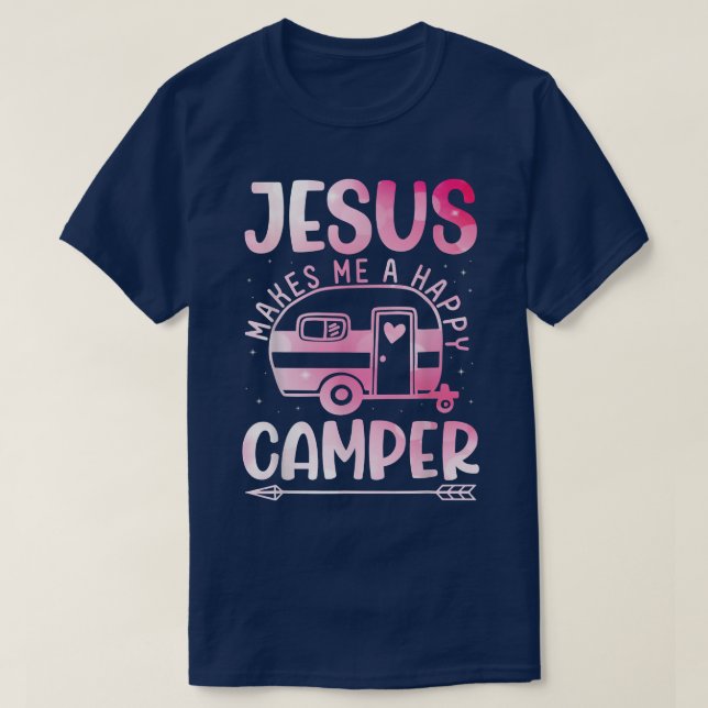 Camiseta Jesus Makes Me A Happy Camper Christian Campfire P (Frente do Design)