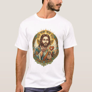 Camiseta Jesus Mandando Beijo Coração Vermelho Botão Curtir