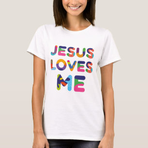 Camiseta Jesus Me Ama De Texto Colorido