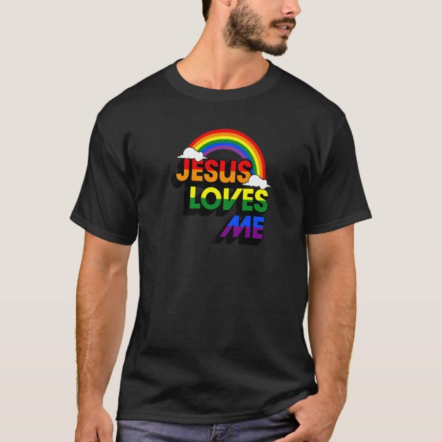 Camiseta Jesus Me Ama Gay Rainbow Cute Christian Lgbtq P (Frente)