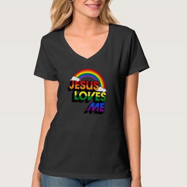 Camiseta Jesus Me Ama Gay Rainbow Cute Christian Lgbtq P (Frente)