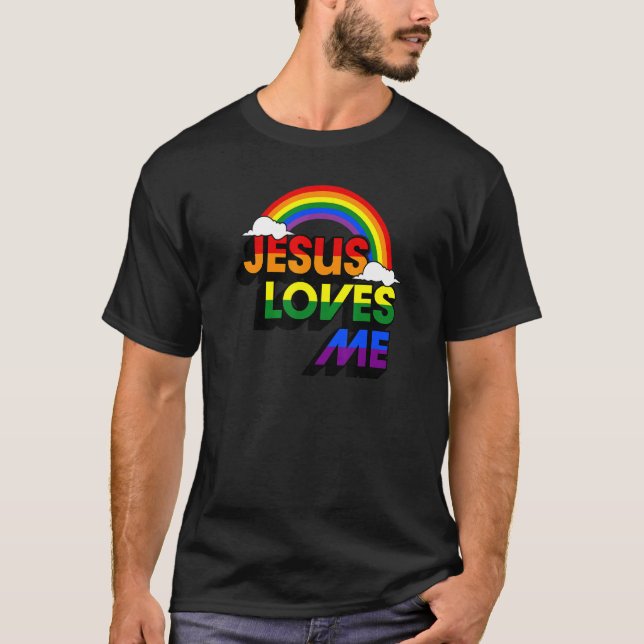 Camiseta Jesus Me Ama Gay Rainbow Cute Christian Lgbtq P (Frente)