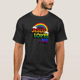 Camiseta Jesus Me Ama Gay Rainbow Cute Christian Lgbtq P