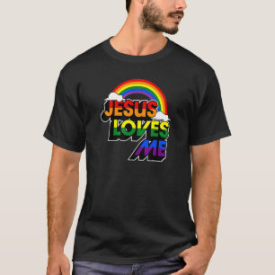 Camiseta Jesus Me Ama Gay Rainbow Cute Christian Lgbtq P