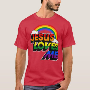 Camiseta Jesus Me Ama Gay Rainbow Engraçado, Bonito Cristão