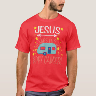 Camiseta Jesus me faz feliz acampamento T crente cristão