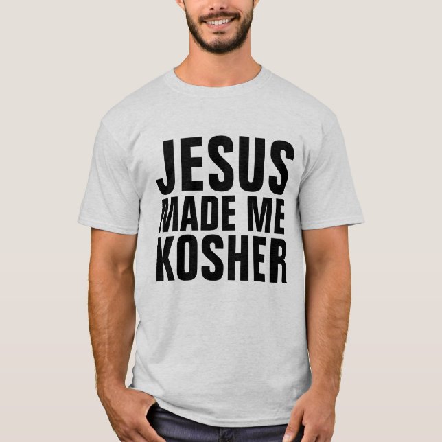 Camiseta JESUS ME FEZ COSHER, T-Shirts judaicas messiânicas (Frente)
