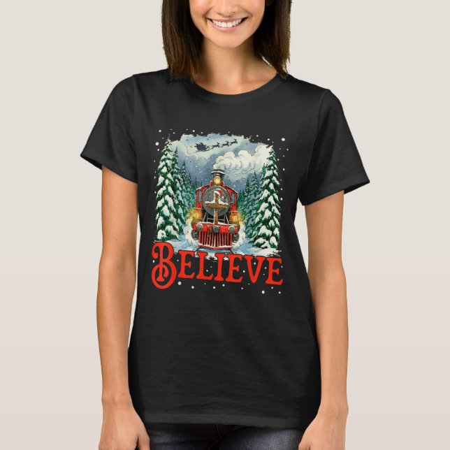 Camiseta Jesus Merry Xmas Faith Train To North Le Santa Sle (Frente)
