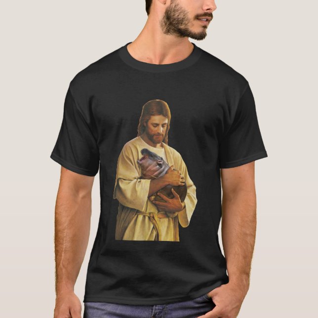 Camiseta Jesus Moo Deng Bouncy Pig, Bebê Bonito Hippo 2 (Frente)