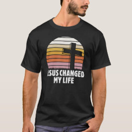 Camiseta Jesus Mudou Minha Vida Cruz Retro Pôr do Sol