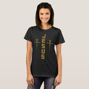 Camiseta JESUS Nail Cross Christian Faith Para Crenças GLD