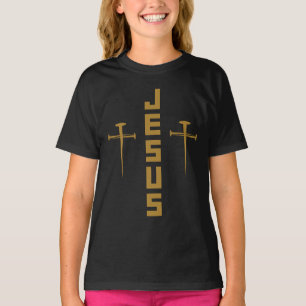 Camiseta JESUS Nail Cross Christian Faith Para Crenças GLD