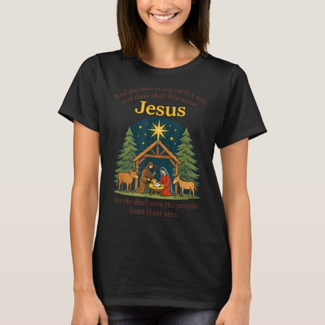 Camiseta Jesus Nativity Christian Christmas Bible Pjs Toddl (Frente)