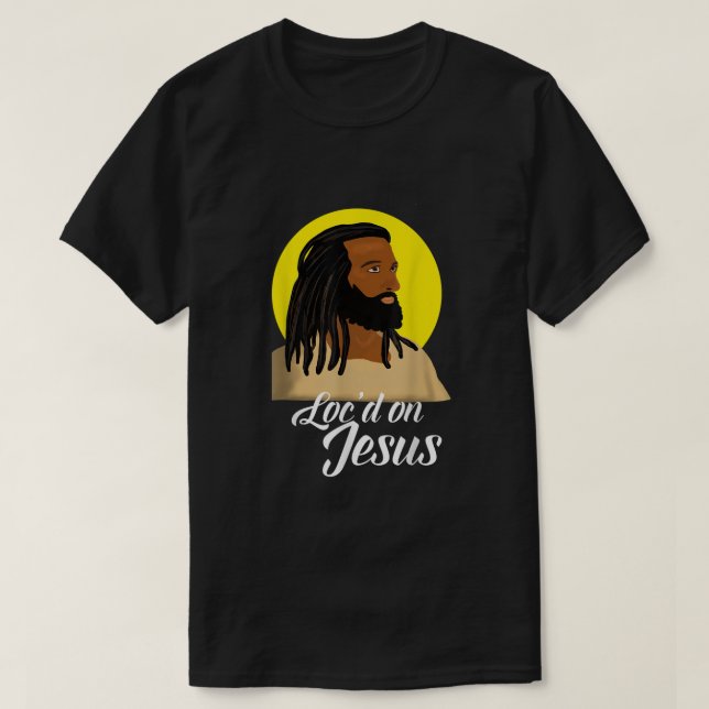 Camiseta Jesus Negro com cadeado cristão americano africano (Frente do Design)