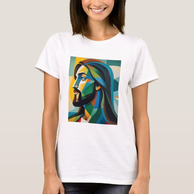 Camiseta Jesus no cubismo verde 6 (Frente)
