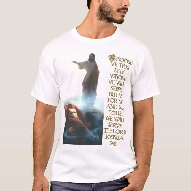 Camiseta Jesus que derrota o 24:15 da satã e do Joshua (Frente)