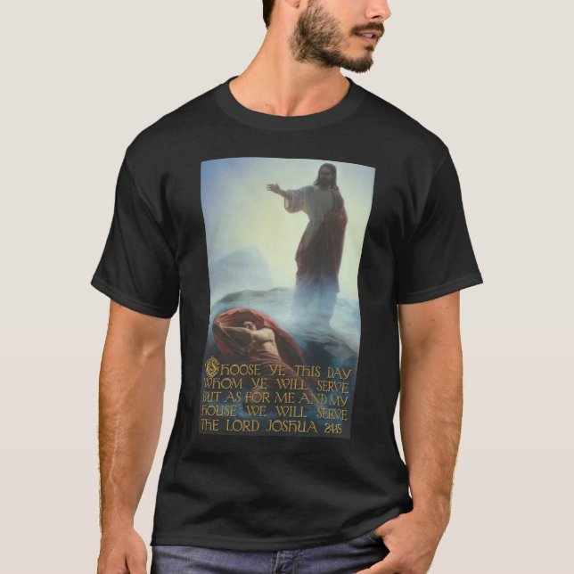Camiseta Jesus que derrota o 24:15 da satã e do Joshua (Frente)