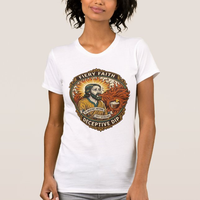 Camiseta Jesus Queimando Boca Super Apimentado Molho de Fes (Frente)