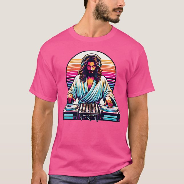 Camiseta Jesus Raves Dj Rave Techno Festival de Festas (Frente)