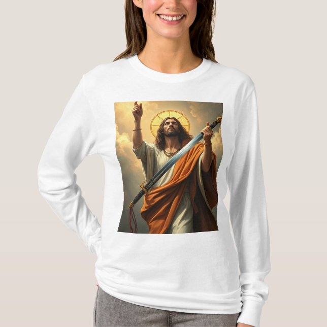 Camiseta Jesus retorna com uma Espada de Lata Longa das Mul (Frente)