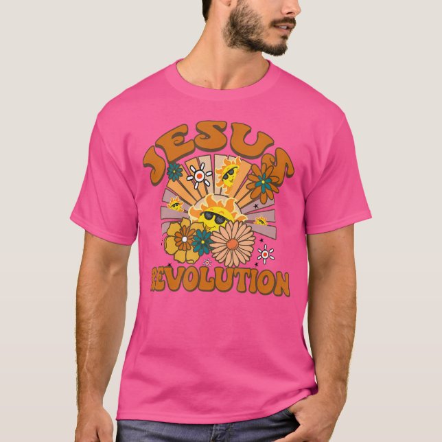 Camiseta Jesus Revolução Engraçado Christian Retro Groovy B (Frente)