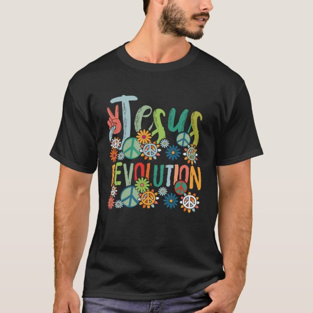 Camiseta Jesus Revolução Fé Retrô Groovy Flor Paz S (Frente)