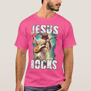 Camiseta Jesus Rocha com Violão - Rochas Cristãs Engraçadas