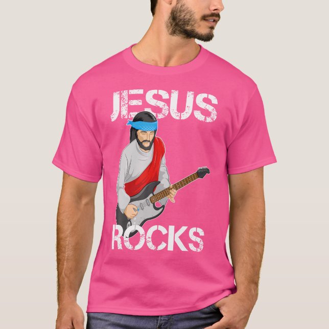 Camiseta Jesus Rock Elétrico Guitarra Funny Christian T (Frente)