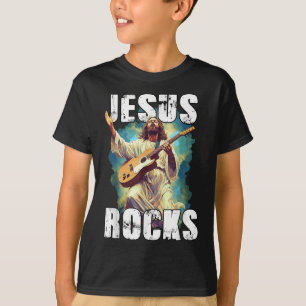Camiseta Jesus Rocks Com Guitarra - Cristão Engraçado Rocks