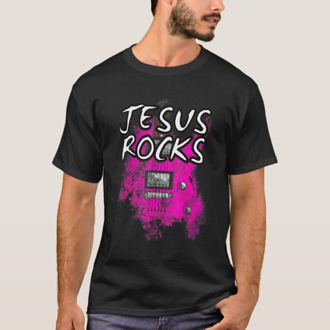 Camiseta Jesus Rocks Guitar Guitarrista Elétrico Christian  (Frente)