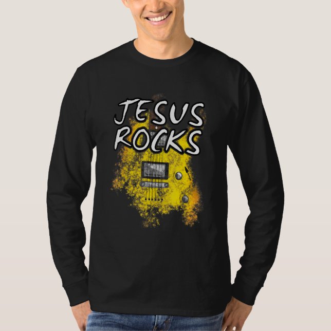 Camiseta Jesus Rocks Guitar Guitarrista Elétrico Christian  (Frente)