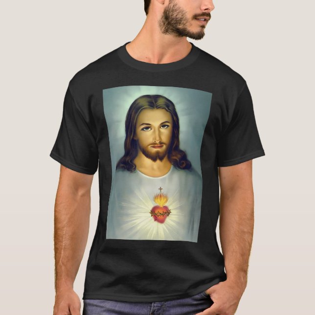 Camiseta Jesus Sacred Heart Divine Christian Roman Ca (Frente)