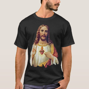 Camiseta Jesus Sagrado Cardíaco Sinal de Paz Retrato T-Shi