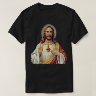 Camiseta Jesus Sagrado Cardíaco Sinal de Paz Retrato T-Shir