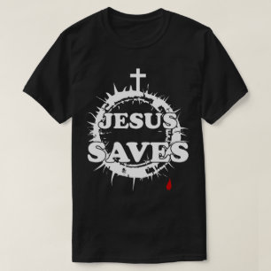 Camiseta Jesus salva com cruz e coroa de cornos