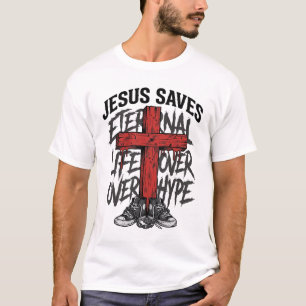 Camiseta Jesus Salva Cruz Vintage Roupas Cristãs de Rua Shi