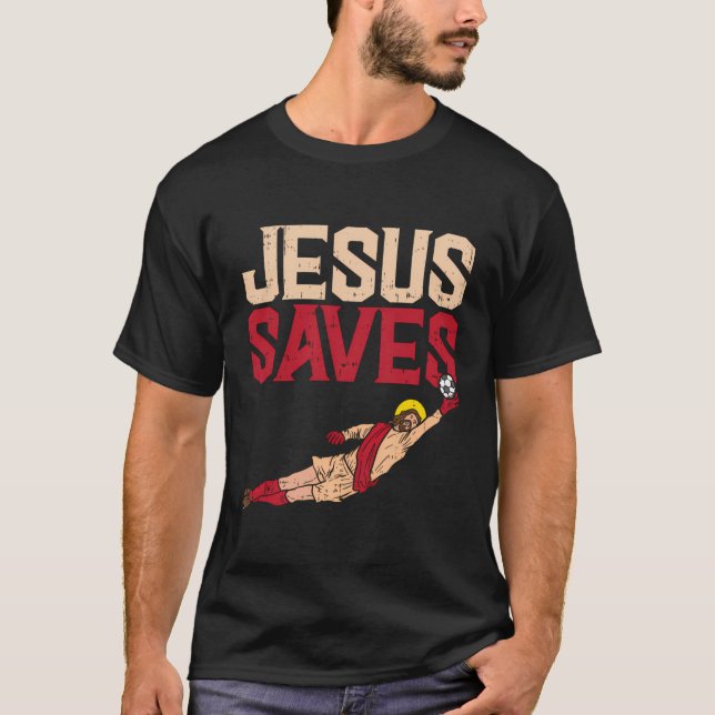 Camiseta Jesus Salva Futebol de Futebol Goalie Esporte Deus (Frente)