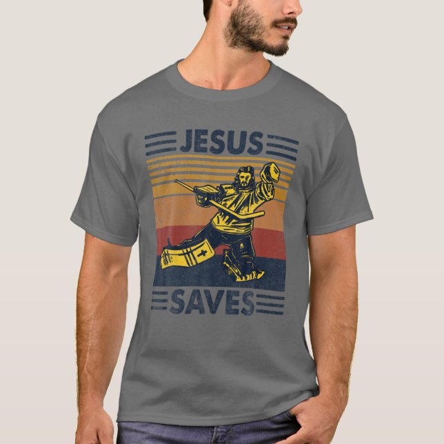 Camiseta Jesus salva golfe de hóquei no gelo esportes Chri  (Frente)