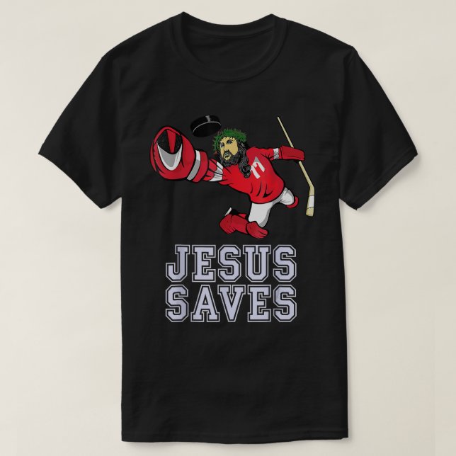 Camiseta Jesus salva golfe de hóquei no gelo esportes Chri  (Frente do Design)