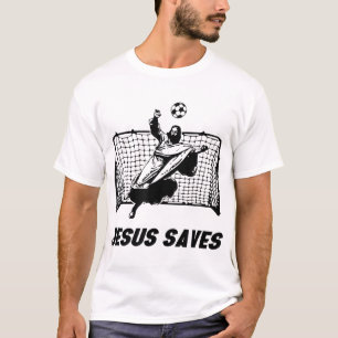 Camiseta Jesus salva Jesus salvando o goleiro do futebol