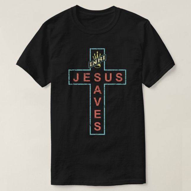 Camiseta Jesus Salva Sinal Cruzado Vintage Christian Faith  (Frente do Design)