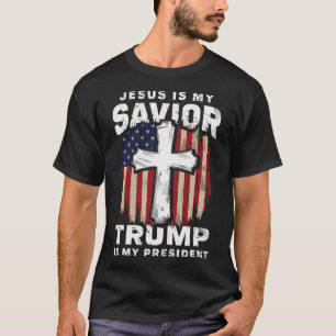 Camiseta Jesus Salvador Patriótico Cristão Trump Presidente