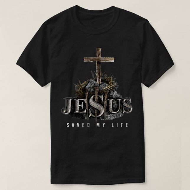 Camiseta Jesus Salvou minha vida Bíblia religiosa cristã Ch (Frente do Design)